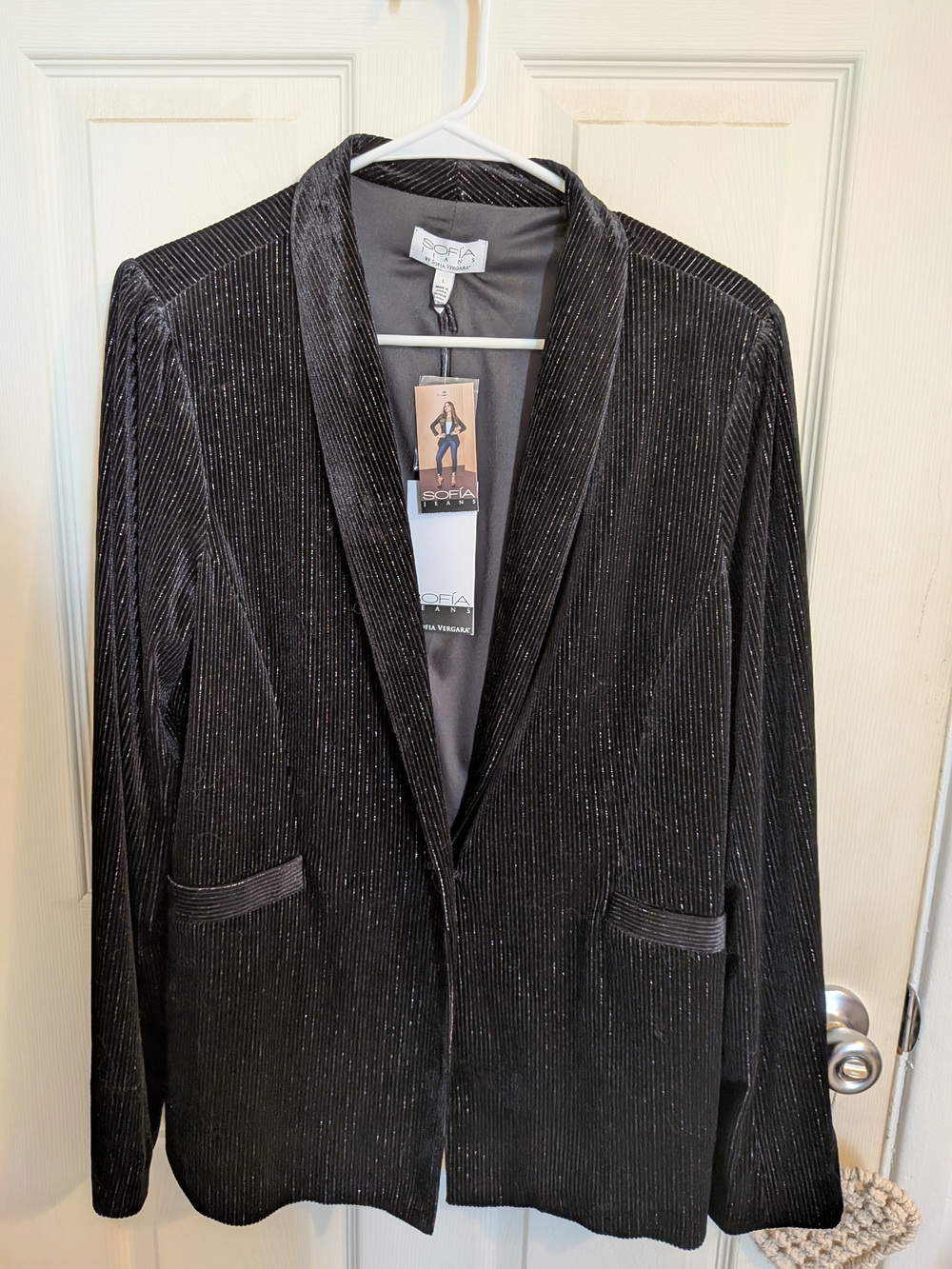 Sofia Jeans by sofia vergara Black Velour Metallic Pinstripe Blazer NWT